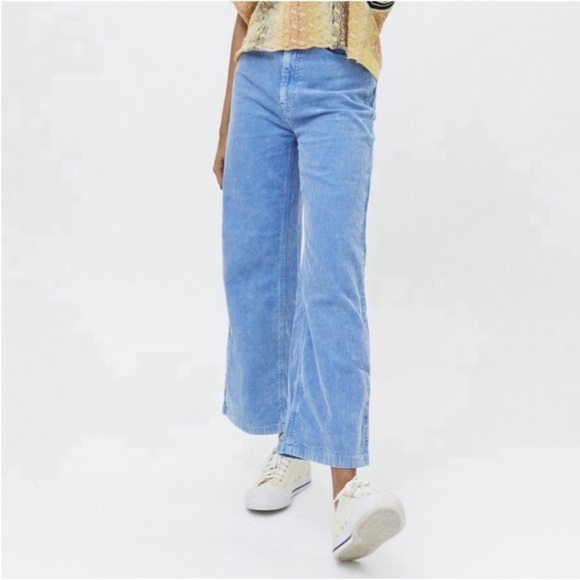 Waist size 29 Urban Outfitters BDG High and Wide flare blue corduroy pants - Picture 1 of 10